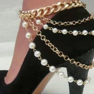 1 Pc Faux Pearls Beads Multi-layer Chain Anklet Vintage Style Ankle Bracelet